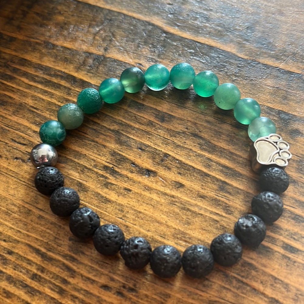 Healing aventurine and lava stone bracelet with paw charm